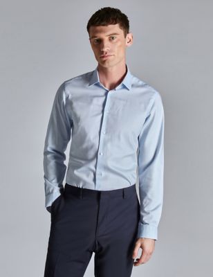 Ted Baker Mens Slim Fit Pure Cotton Textured Dress Shirt - 15.5 - Blue, Blue