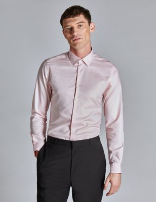 Ted Baker Mens Slim Fit Organic Cotton Dress Shirt - 15.5 - Pink, Pink