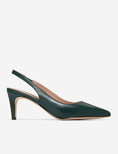 cole haan vandam leather kitten heel slingback shoes - 6 - dark green, dark green
