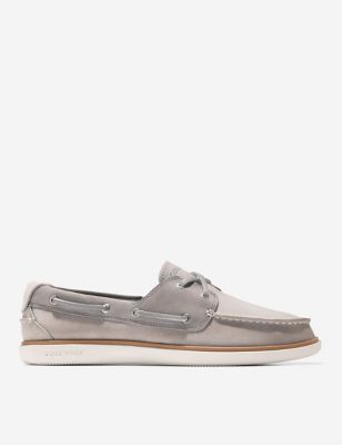 Cole Haan Mens Leather Slip-On Boat Shoes - 7 - Grey Mix, Grey Mix