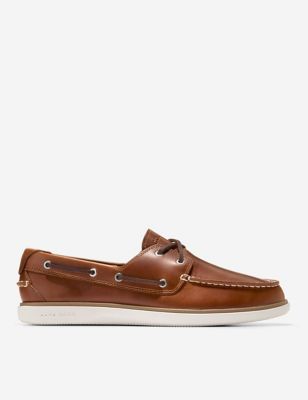Cole Haan Mens Leather Slip-On Grandpro Windward Boat Shoe - 8 - Dark Brown, Dark Brown