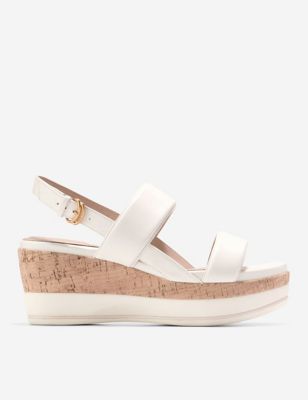Cole Haan Women's Leather Ankle Strap Wedge Sandals - 4.5 - Ivory, Ivory