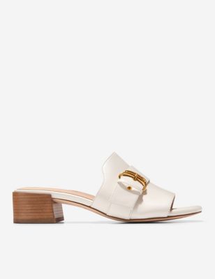 Cole Haan Womens Crosby Leather Block Heel Mules - 4.5 - Ivory, Ivory