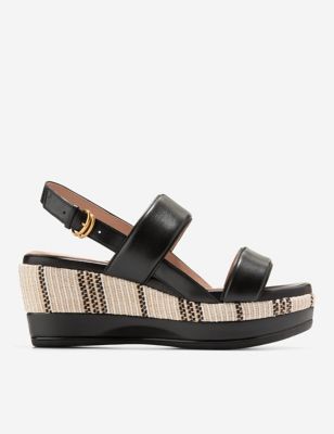 Cole Haan Women's Leather Ankle Strap Wedge Sandals - 4.5 - Black Mix, Black Mix