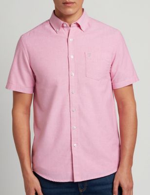 Farah Mens Cotton Blend Oxford Shirt - M - Pink, Pink,Green