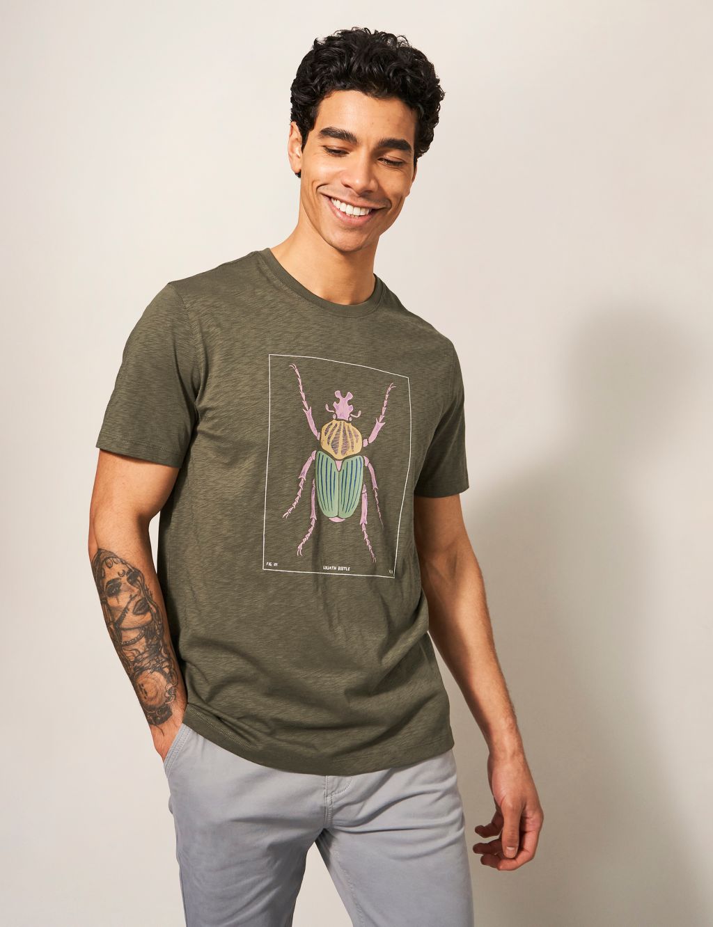 Pure Cotton Beetle Graphic Crew Neck T-Shirt image 1