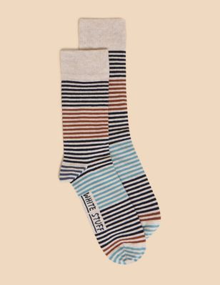 White Stuff Men's Striped Cotton Rich Socks - 7-9 - Natural Mix, Natural Mix
