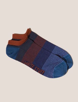 White Stuff Men's Striped Cotton Rich Trainer Socks - 7-9 - Blue Mix, Blue Mix