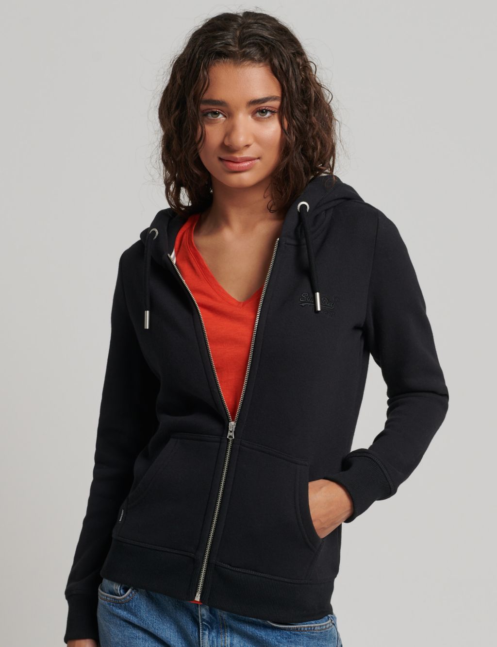 Cotton Rich Logo Embroidered Zip Up Hoodie image 1