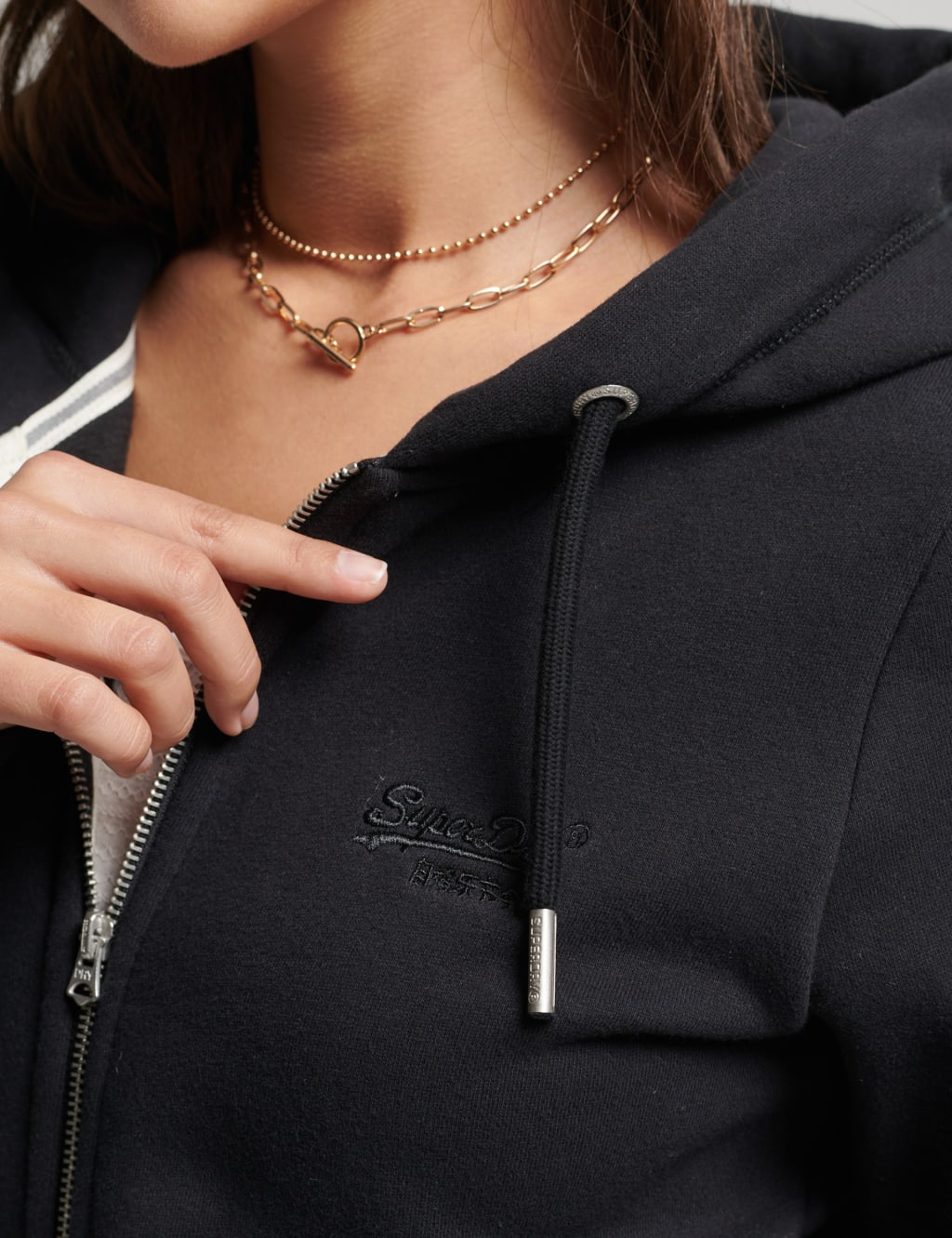 Cotton Rich Logo Embroidered Zip Up Hoodie image 3