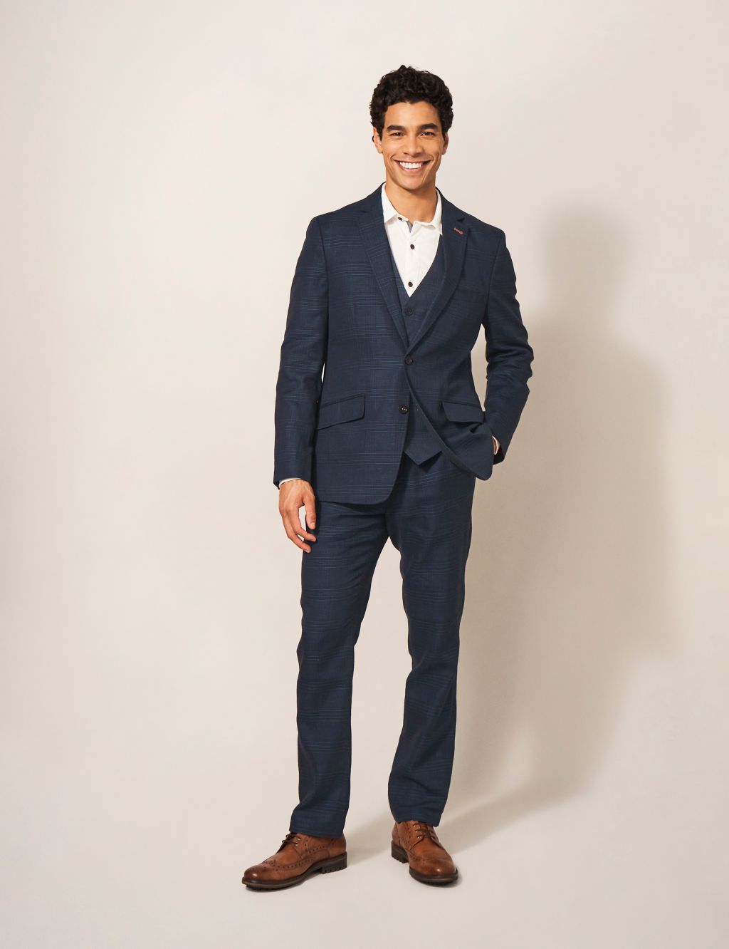 Regular Fit Linen Blend Checked Trousers image 1