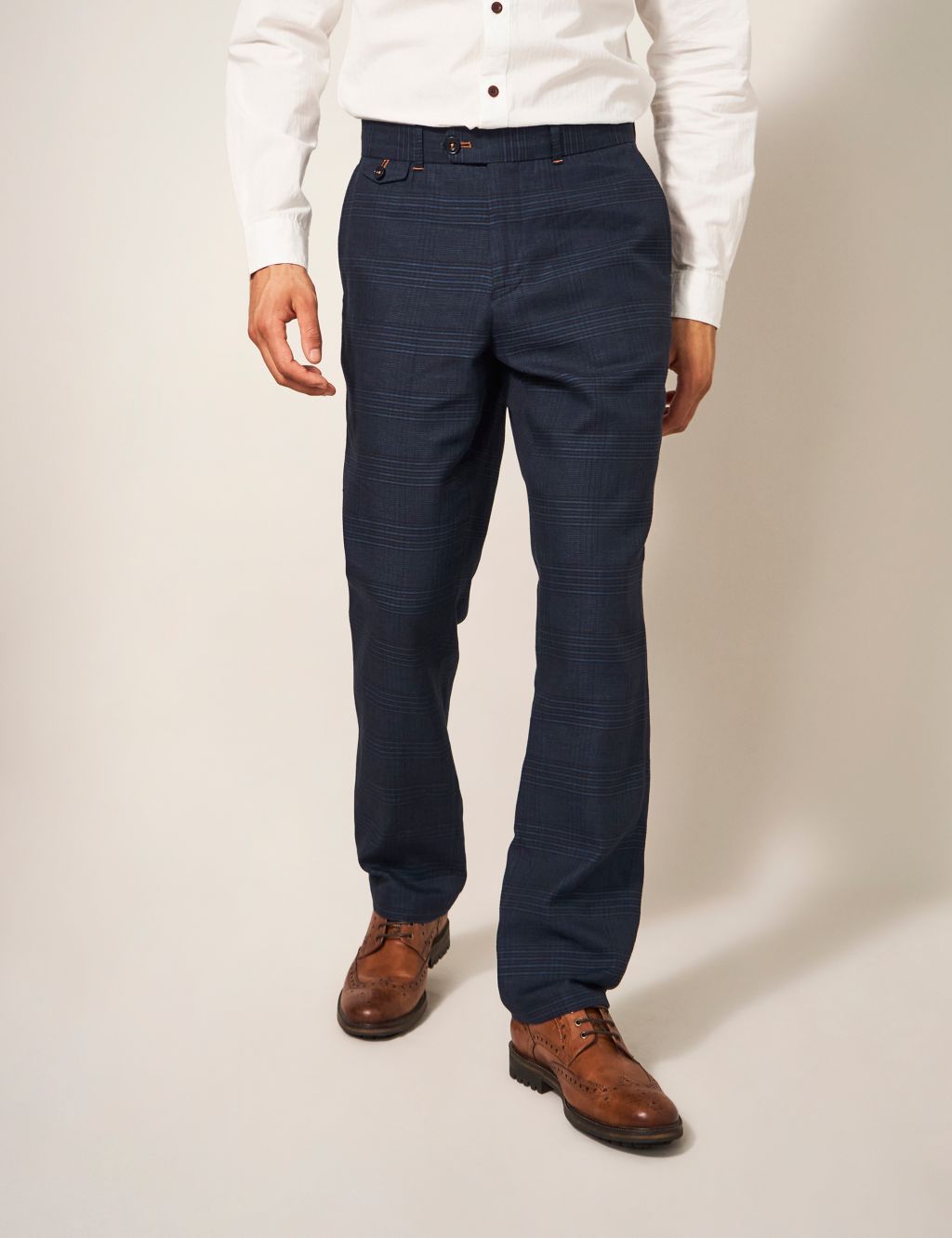 Regular Fit Linen Blend Checked Trousers image 2