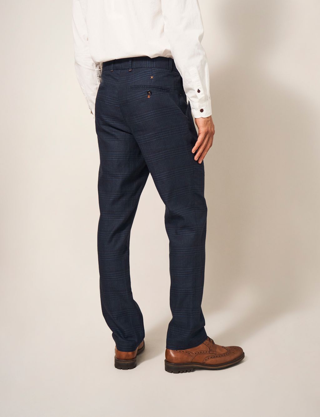Regular Fit Linen Blend Checked Trousers image 3