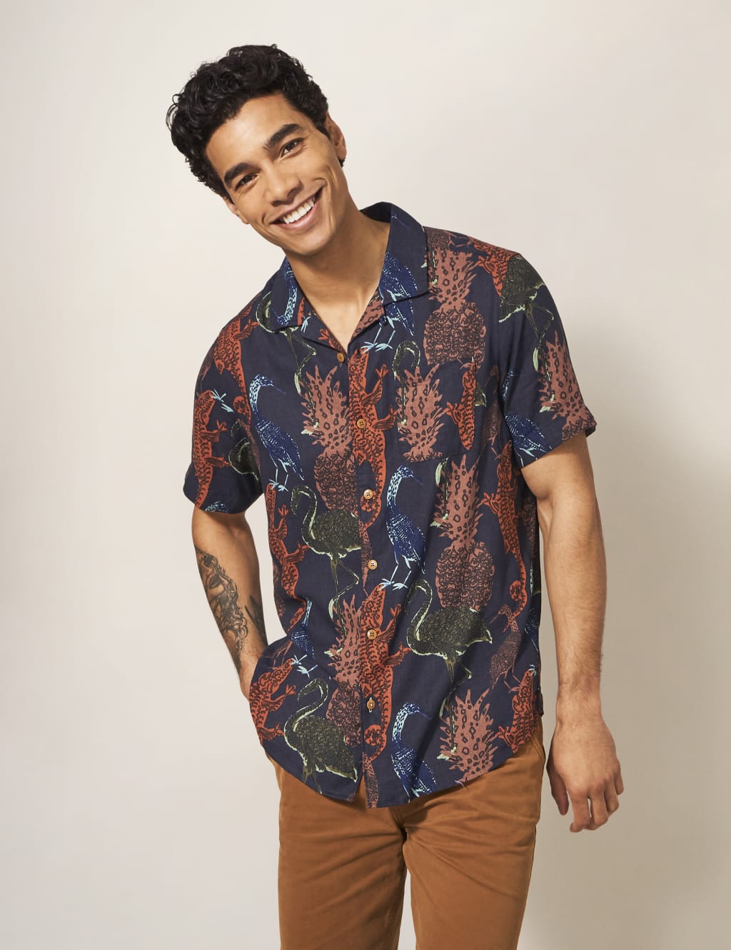 Linen Rich Safari Print Revere Shirt image 1
