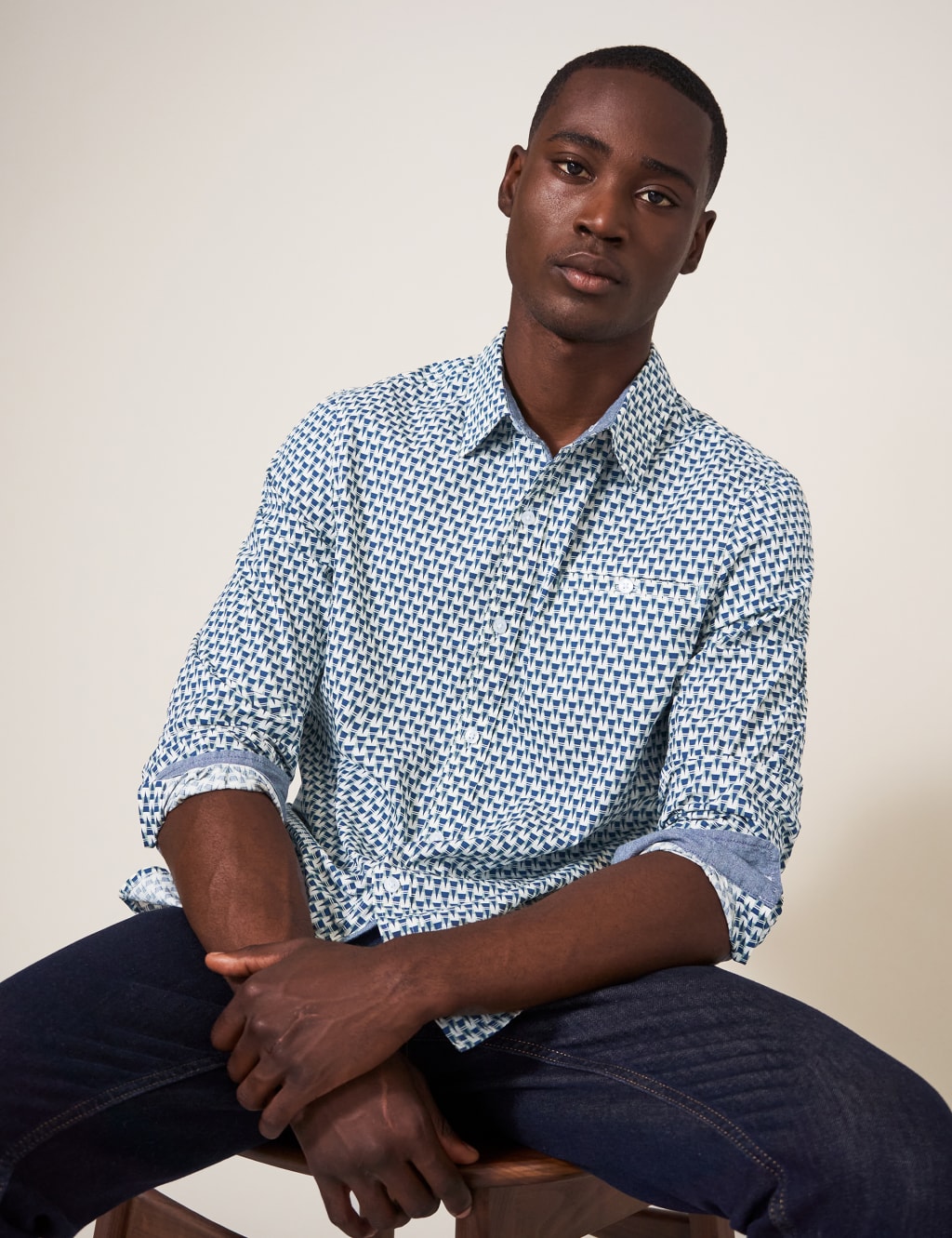 Pure Cotton Geometric Print Shirt image 3