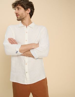 White Stuff Men's Pure Linen Shirt - XL, White,Green,Red,Black