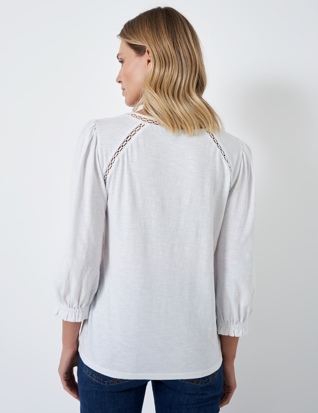 Pure Cotton Broderie Puff Sleeve Top image 3