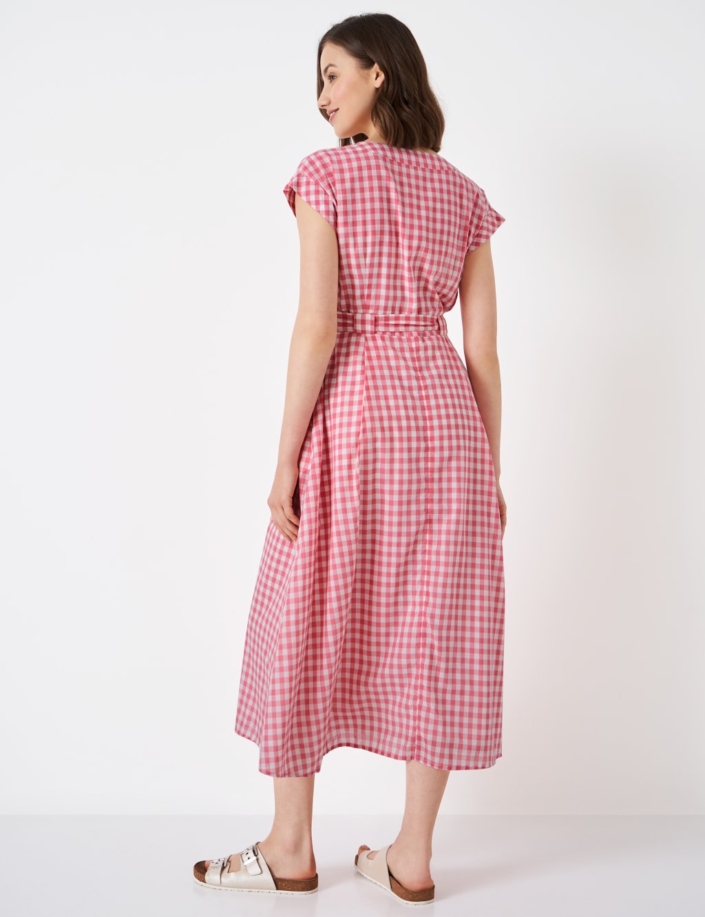Pure Cotton Gingham V-Neck Midi Wrap Dress image 3