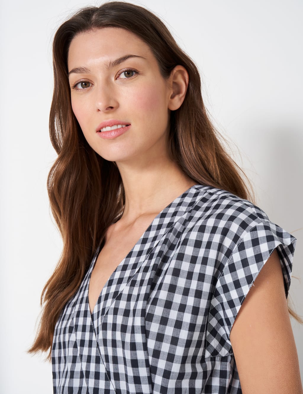 Pure Cotton Gingham V-Neck Midi Wrap Dress image 2