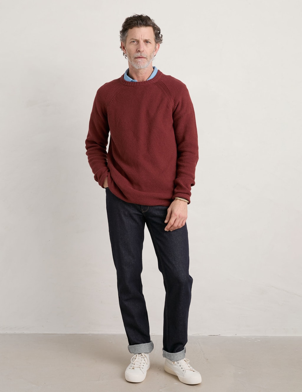 Organic Cotton Textured Crew Neck Jumper image 1