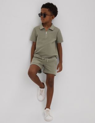 Reiss Boy's Pure Cotton Textured Polo Shirt (3-14 Yrs) - 4-5 Y - Green, Green,Grey