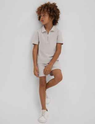 Reiss Boy's Pure Cotton Textured Polo Shirt (3-14 Yrs) - 10-11 - Grey, Grey,Green