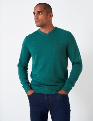 Crew Clothing Mens Pure Cotton V-Neck Jumper - XXL - Teal Green, Teal Green