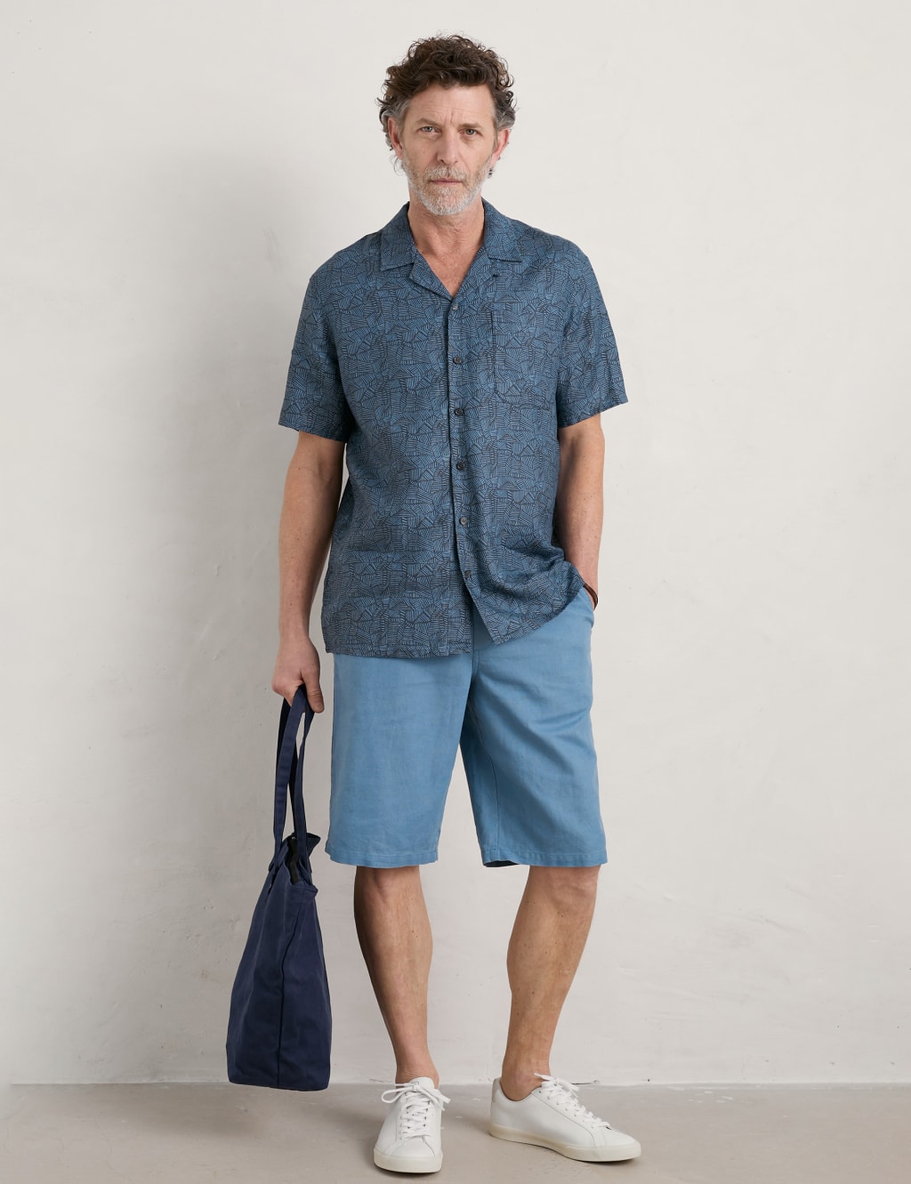 Pure Linen Revere Geometric Print Shirt image 1
