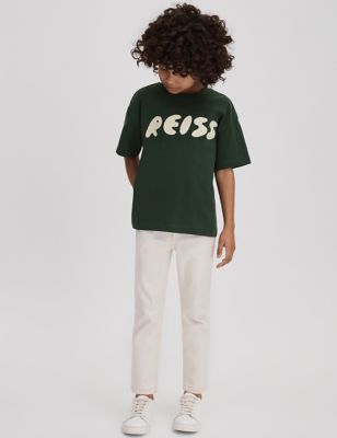 Reiss Boys Pure Cotton Embroidered T-Shirt (3-12 Yrs) - 8-9 Y - Dark Green, Dark Green