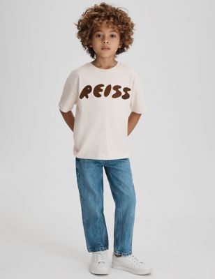 Reiss Boys Pure Cotton Embroidered T-Shirt (3-12 Yrs) - 12-13 - Cream, Cream