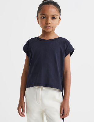 Reiss Girls Pure Cotton T-Shirt (4-14 Yrs) - 11-12 - Dark Blue, Dark Blue,White,Tan,Light Pink