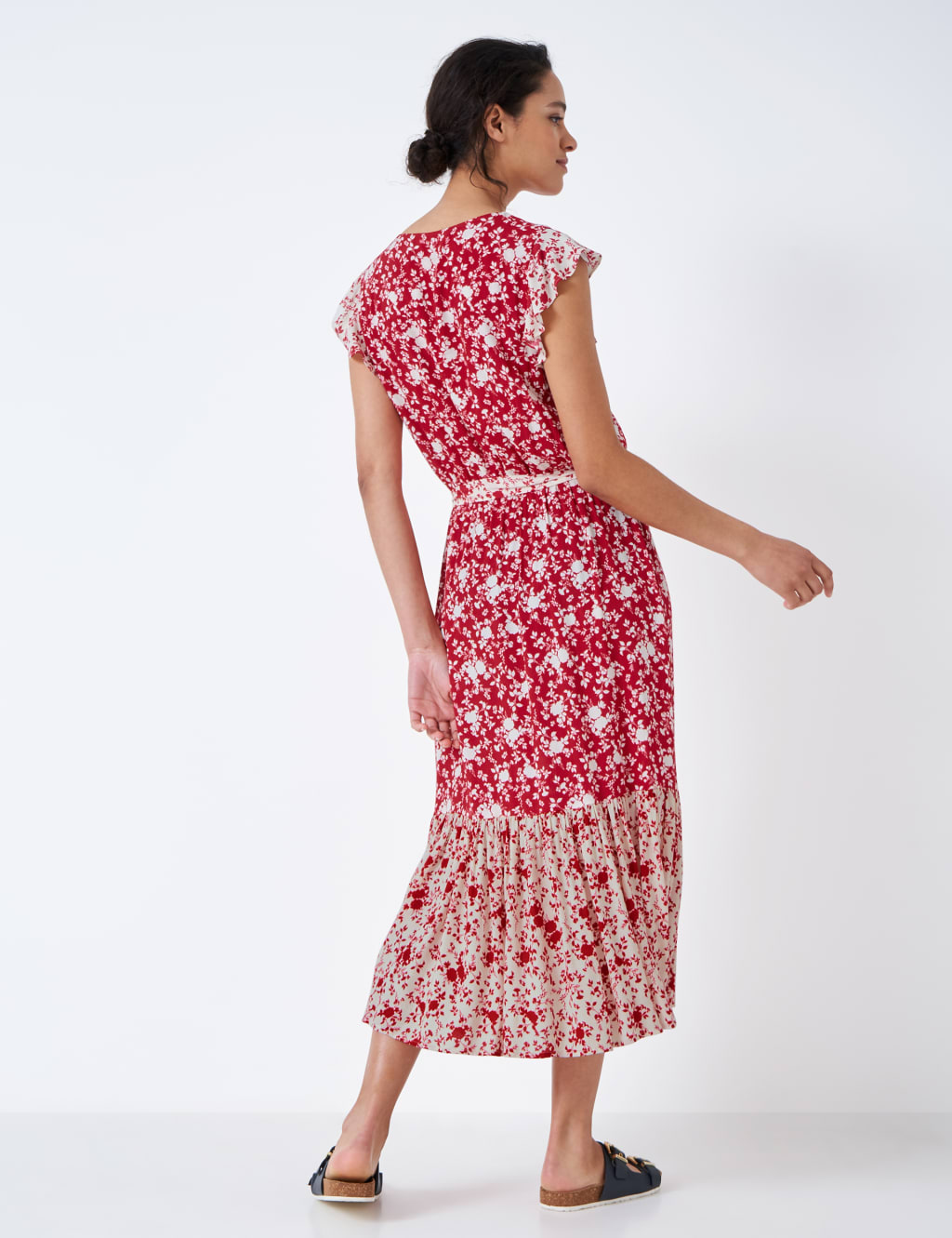 Floral V-Neck Tie Waist Midi Tiered Dress image 3