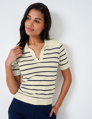 Pure Cotton Striped Collared Knitted Top | Crew Clothing | M&S