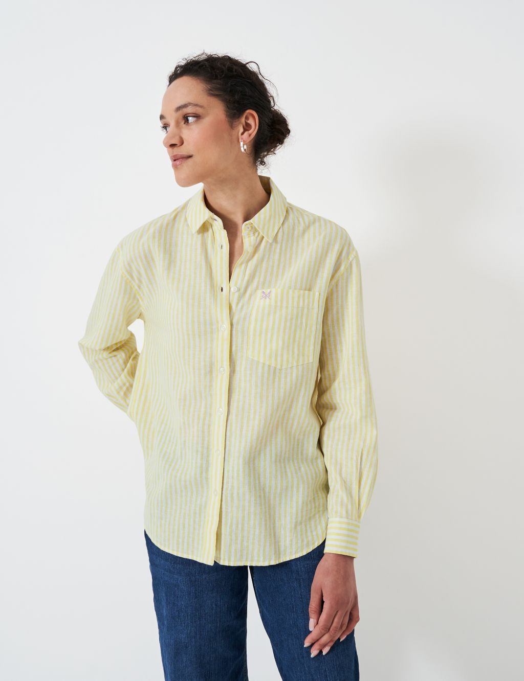 Linen Rich Striped Collared Relaxed Shirt