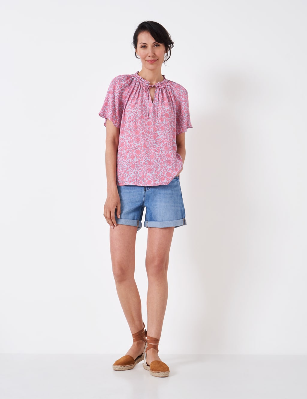 Floral Tie Neck Angel Sleeve Blouse image 3
