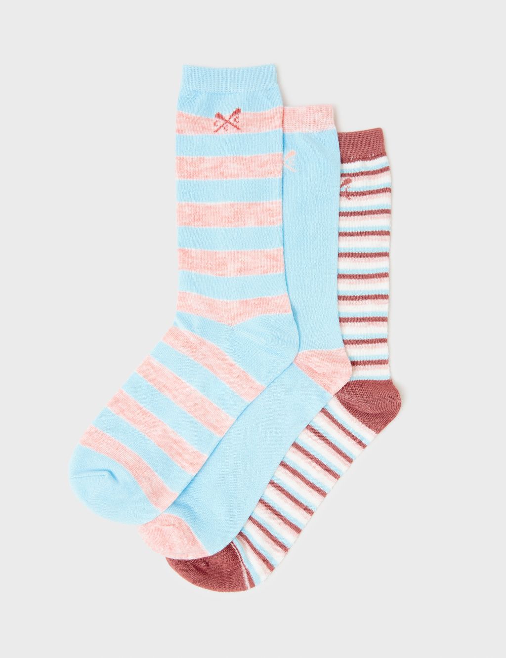 3pk Striped & Plain Ankle High Socks image 1