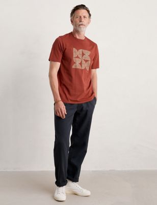 Seasalt Cornwall Men's Organic Cotton Printed Crew Neck T-Shirt - Red Mix, Red Mix