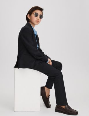 Reiss Boy's Slim Pure Linen Suit Trousers (3-13 Yrs) - 11-12 - Dark Blue, Dark Blue
