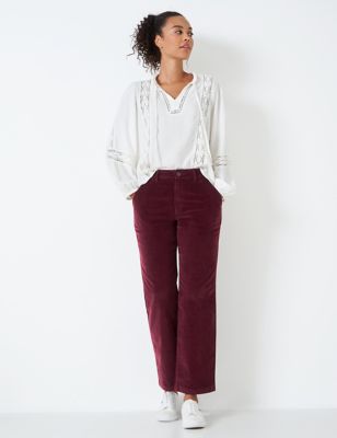 Crew Clothing Womens Cord Wide Leg Trousers - 8 - Berry, Berry