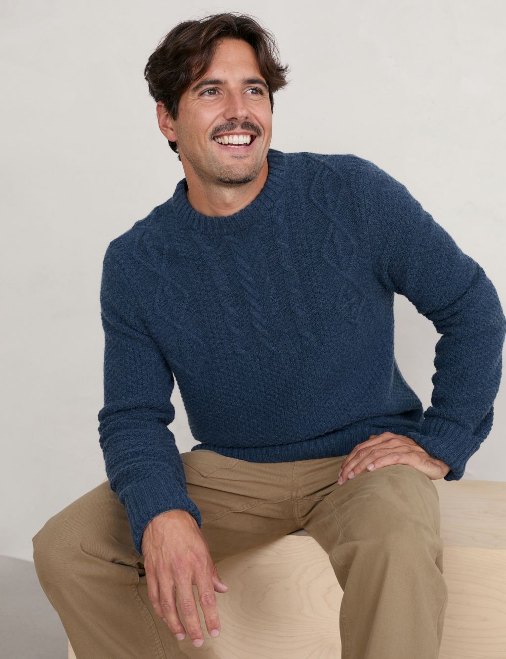 Wool Blend Cable Crew Neck Jumper