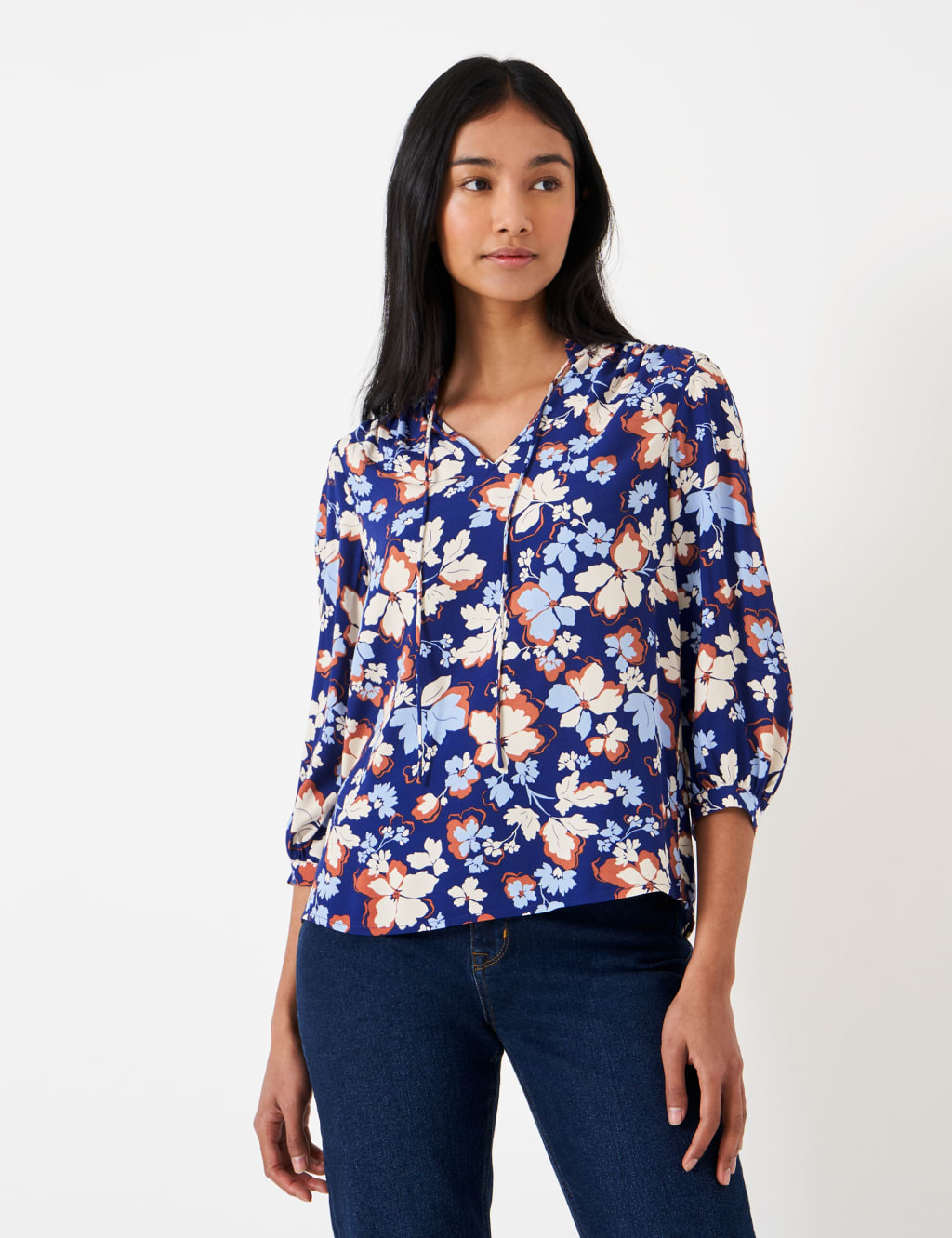 Mittoshop Floral Round Neck Flounce Sleeve Blouse