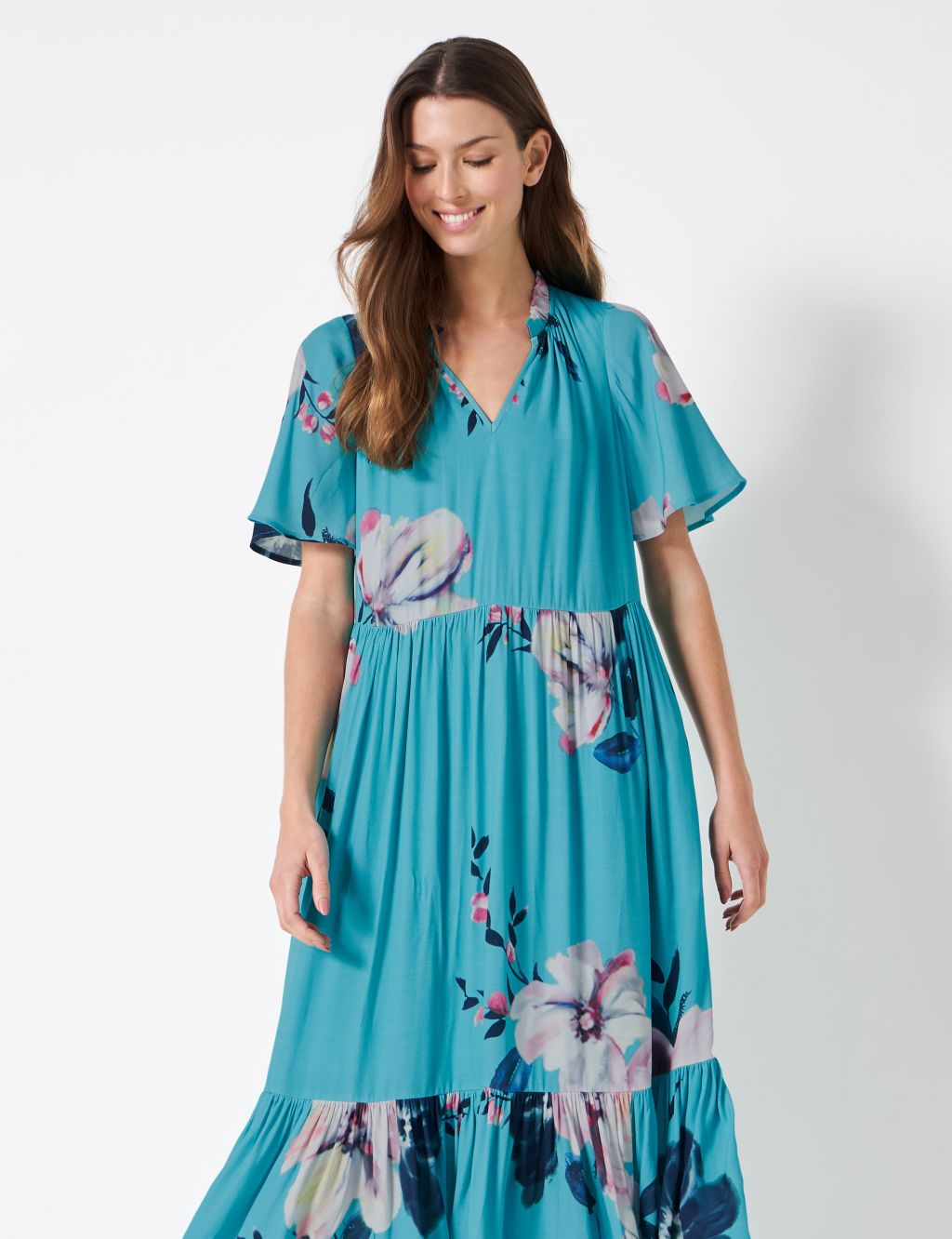 Floral V-Neck Midi Tea Dress image 2