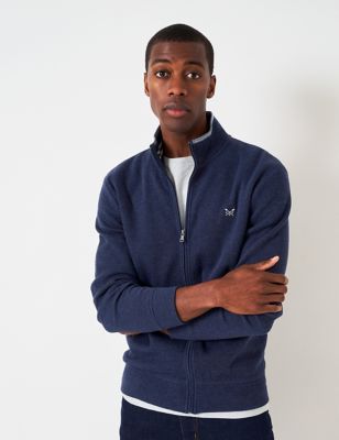 Crew Clothing Mens Pure Cotton Ribbed Zip Up Jumper - XS - Navy, Navy