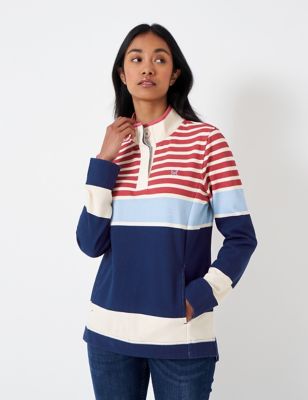 Crew Clothing Womens Pure Cotton Striped Sweatshirt - 12 - Navy Mix, Navy Mix