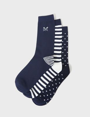 Crew Clothing Women's 3pk Assorted Socks - Blue Mix, Blue Mix