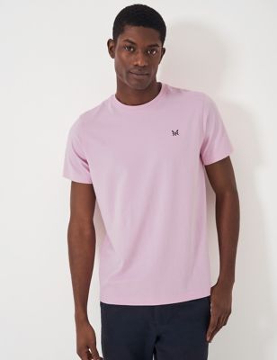 Crew Clothing Men's Pure Cotton Crew Neck T-Shirt - Light Pink, Light Pink,White,Grey Marl,Burgundy,