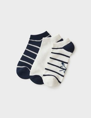 Crew Clothing Womens 3pk Striped Trainer Socks - White Mix, White Mix