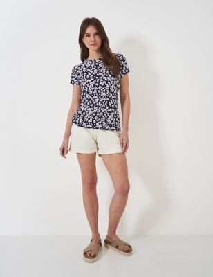 Crew Clothing Women's Cotton Rich Floral T-Shirt - 6 - Cobalt, Cobalt
