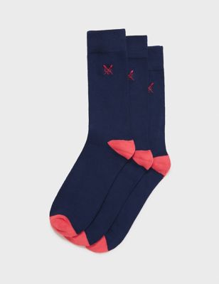 Crew Clothing Mens 3pk Embroidered Socks - Blue Mix, Blue Mix