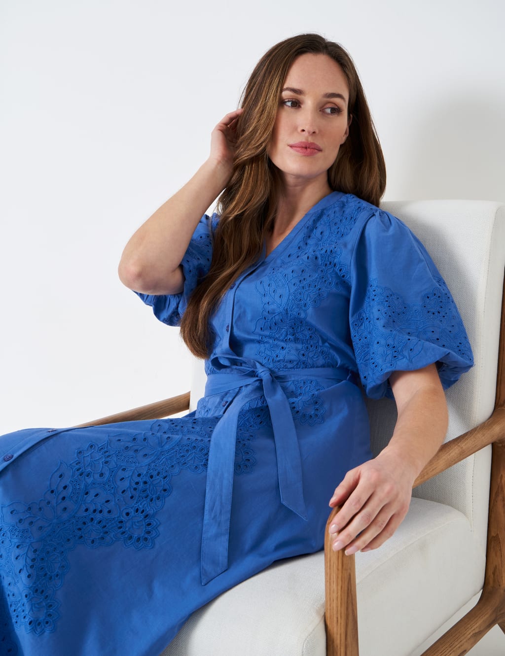 Embroidered V-Neck Belted Midi Shirt Dress image 2